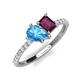 5 - Zahara 9x6 mm Pear Blue Topaz and 7x5 mm Emerald Cut Rhodolite Garnet 2 Stone Duo Ring 