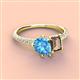 4 - Zahara 9x6 mm Pear Blue Topaz and 7x5 mm Emerald Cut Smoky Quartz 2 Stone Duo Ring 