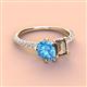 4 - Zahara 9x6 mm Pear Blue Topaz and 7x5 mm Emerald Cut Smoky Quartz 2 Stone Duo Ring 