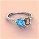 4 - Zahara 9x6 mm Pear Blue Topaz and 7x5 mm Emerald Cut Smoky Quartz 2 Stone Duo Ring 