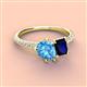 4 - Zahara 9x6 mm Pear Blue Topaz and 7x5 mm Emerald Cut Lab Created Blue Sapphire 2 Stone Duo Ring 