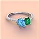 4 - Zahara 9x6 mm Pear Blue Topaz and 7x5 mm Emerald Cut Lab Created Emerald 2 Stone Duo Ring 