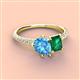 4 - Zahara 9x6 mm Pear Blue Topaz and 7x5 mm Emerald Cut Lab Created Emerald 2 Stone Duo Ring 
