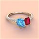 4 - Zahara 9x6 mm Pear Blue Topaz and 7x5 mm Emerald Cut Lab Created Ruby 2 Stone Duo Ring 