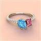 4 - Zahara 9x6 mm Pear Blue Topaz and 7x5 mm Emerald Cut Pink Tourmaline 2 Stone Duo Ring 