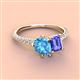 4 - Zahara 9x6 mm Pear Blue Topaz and 7x5 mm Emerald Cut Tanzanite 2 Stone Duo Ring 