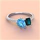 4 - Zahara 9x6 mm Pear Blue Topaz and 7x5 mm Emerald Cut London Blue Topaz 2 Stone Duo Ring 