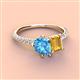 4 - Zahara 9x6 mm Pear Blue Topaz and 7x5 mm Emerald Cut Citrine 2 Stone Duo Ring 
