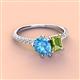 4 - Zahara 9x6 mm Pear Blue Topaz and 7x5 mm Emerald Cut Peridot 2 Stone Duo Ring 