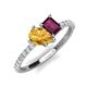5 - Zahara 9x6 mm Pear Citrine and 7x5 mm Emerald Cut Rhodolite Garnet 2 Stone Duo Ring 