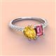 4 - Zahara 9x6 mm Pear Citrine and 7x5 mm Emerald Cut Pink Tourmaline 2 Stone Duo Ring 