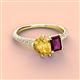 4 - Zahara 9x6 mm Pear Citrine and 7x5 mm Emerald Cut Rhodolite Garnet 2 Stone Duo Ring 
