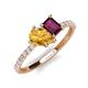 5 - Zahara 9x6 mm Pear Citrine and 7x5 mm Emerald Cut Rhodolite Garnet 2 Stone Duo Ring 
