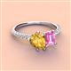 4 - Zahara 9x6 mm Pear Citrine and 7x5 mm Emerald Cut Lab Created Pink Sapphire 2 Stone Duo Ring 