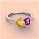 4 - Zahara 9x6 mm Pear Citrine and 7x5 mm Emerald Cut Amethyst 2 Stone Duo Ring 