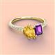 4 - Zahara 9x6 mm Pear Citrine and 7x5 mm Emerald Cut Amethyst 2 Stone Duo Ring 