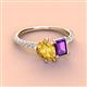 4 - Zahara 9x6 mm Pear Citrine and 7x5 mm Emerald Cut Amethyst 2 Stone Duo Ring 