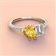 4 - Zahara 9x6 mm Pear Citrine and IGI Certified 7x5 mm Emerald Cut Lab Grown Diamond 2 Stone Duo Ring 