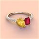 4 - Zahara 9x6 mm Pear Citrine and 7x5 mm Emerald Cut Lab Created Ruby 2 Stone Duo Ring 