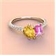 4 - Zahara 9x6 mm Pear Citrine and 7x5 mm Emerald Cut Lab Created Pink Sapphire 2 Stone Duo Ring 