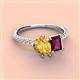 4 - Zahara 9x6 mm Pear Citrine and 7x5 mm Emerald Cut Rhodolite Garnet 2 Stone Duo Ring 