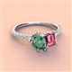 4 - Zahara 9x6 mm Pear Lab Created Alexandrite and 7x5 mm Emerald Cut Pink Tourmaline 2 Stone Duo Ring 