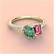 4 - Zahara 9x6 mm Pear Lab Created Alexandrite and 7x5 mm Emerald Cut Pink Tourmaline 2 Stone Duo Ring 