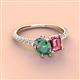 4 - Zahara 9x6 mm Pear Lab Created Alexandrite and 7x5 mm Emerald Cut Pink Tourmaline 2 Stone Duo Ring 
