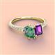4 - Zahara 9x6 mm Pear Lab Created Alexandrite and 7x5 mm Emerald Cut Amethyst 2 Stone Duo Ring 