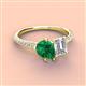 4 - Zahara 9x7 mm Pear Emerald and 7x5 mm IGI Certified Emerald Cut Lab Grown Diamond 2 Stone Duo Ring 