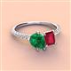 4 - Zahara 9x7 mm Pear Emerald and 7x5 mm Emerald Cut Lab Created Ruby 2 Stone Duo Ring 