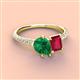4 - Zahara 9x7 mm Pear Emerald and 7x5 mm Emerald Cut Lab Created Ruby 2 Stone Duo Ring 