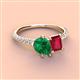 4 - Zahara 9x7 mm Pear Emerald and 7x5 mm Emerald Cut Lab Created Ruby 2 Stone Duo Ring 