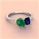 4 - Zahara 9x7 mm Pear Emerald and 7x5 mm Emerald Cut Lab Created Blue Sapphire 2 Stone Duo Ring 