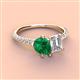 4 - Zahara 9x7 mm Pear Emerald and 7x5 mm GIA Certified Emerald Cut Diamond 2 Stone Duo Ring 