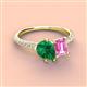 4 - Zahara 9x7 mm Pear Emerald and 7x5 mm Emerald Cut Lab Created Pink Sapphire 2 Stone Duo Ring 