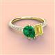 4 - Zahara 9x7 mm Pear Emerald and 7x5 mm Emerald Cut Lab Created Yellow Sapphire 2 Stone Duo Ring 