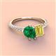 4 - Zahara 9x7 mm Pear Emerald and 7x5 mm Emerald Cut Lab Created Yellow Sapphire 2 Stone Duo Ring 
