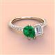 4 - Zahara 9x7 mm Pear Emerald and 7x5 mm Emerald Cut White Sapphire 2 Stone Duo Ring 