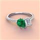 4 - Zahara 9x7 mm Pear Emerald and 7x5 mm Emerald Cut White Sapphire 2 Stone Duo Ring 