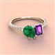 4 - Zahara 9x7 mm Pear Emerald and 7x5 mm Emerald Cut Amethyst 2 Stone Duo Ring 