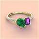 4 - Zahara 9x7 mm Pear Emerald and 7x5 mm Emerald Cut Amethyst 2 Stone Duo Ring 