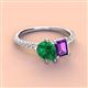 4 - Zahara 9x7 mm Pear Emerald and 7x5 mm Emerald Cut Amethyst 2 Stone Duo Ring 