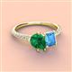 4 - Zahara 9x7 mm Pear Emerald and 7x5 mm Emerald Cut Blue Topaz 2 Stone Duo Ring 