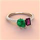 4 - Zahara 9x7 mm Pear Emerald and 7x5 mm Emerald Cut Rhodolite Garnet 2 Stone Duo Ring 