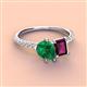 4 - Zahara 9x7 mm Pear Emerald and 7x5 mm Emerald Cut Rhodolite Garnet 2 Stone Duo Ring 