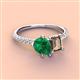 4 - Zahara 9x7 mm Pear Emerald and 7x5 mm Emerald Cut Smoky Quartz 2 Stone Duo Ring 
