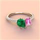 4 - Zahara 9x7 mm Pear Emerald and 7x5 mm Emerald Cut Lab Created Pink Sapphire 2 Stone Duo Ring 