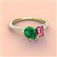 4 - Zahara 9x7 mm Pear Emerald and 7x5 mm Emerald Cut Pink Tourmaline 2 Stone Duo Ring 