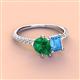 4 - Zahara 9x7 mm Pear Emerald and 7x5 mm Emerald Cut Blue Topaz 2 Stone Duo Ring 